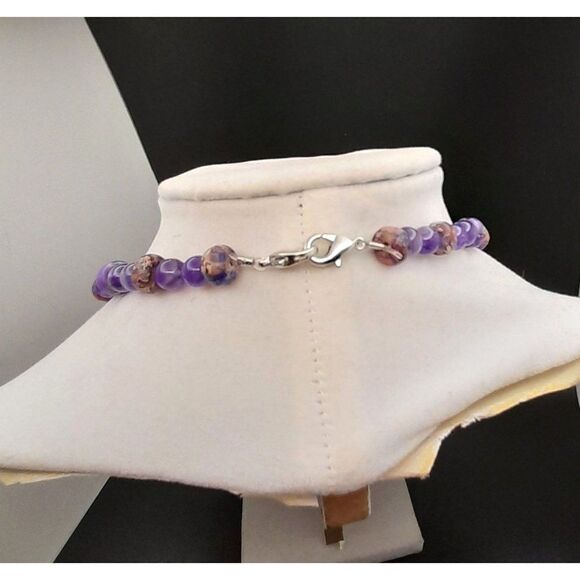 Purple Amethyst Bead Necklace Marbled Quartz Gemstone Beads Wrap Bracelet 17" - Picture 5 of 5
